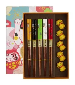 Oldenhof Eetstokjes Giftset Lucky Cat 26 Cm Met Aflegsteentjes