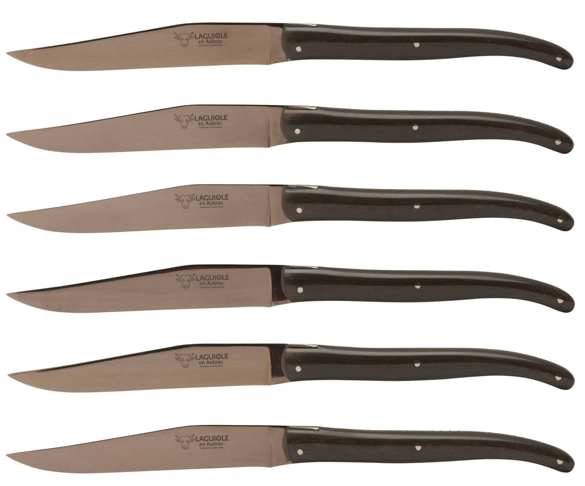 Laguiole En Aubrac Steakmes 11,5 Cm Titanium Paperstone Donkerbruin 6 Stuks 1 Laguiole En Aubrac Steakmes 11,5 Cm Titanium Paperstone Donkerbruin 6 Stuks